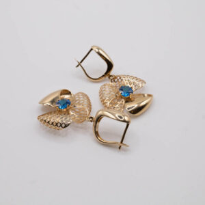 14ct Gold Flower Earrings with Blue Stone
