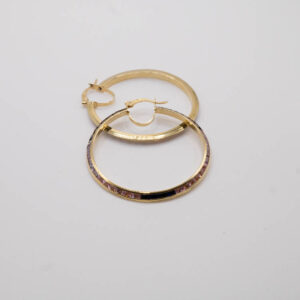 14ct Gold Round Earrings with Multi-coloured Stones