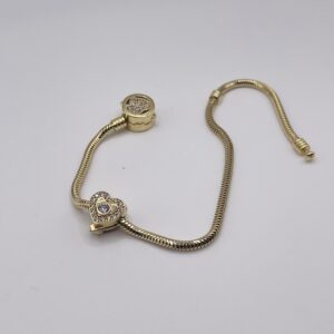 14K gold heart stopper charm with clear zircon stones
