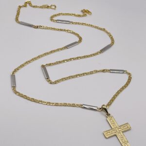 14k Gold Chain with Greek Key Cross Pendant