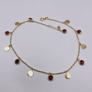 Luxury 14k Gold Anklet with Red Stone Charms