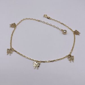 14k Gold Anklet Bracelet with Bow Charms