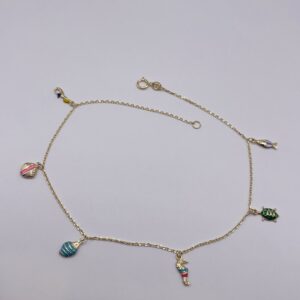 14K Gold Anklet Bracelet with Colourful Charms