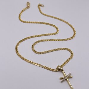 14K Gold Cross Necklace with Zircon Stones