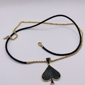 14K Gold & Silicone Spade Pendant Necklace with Black Zircon