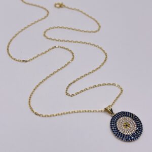 14K Gold Evil Eye Pendant Necklace with Zircon Stones