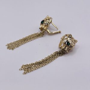 14K Gold Panther Tassel Earrings