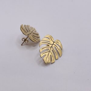 14K Gold Monstera Leaf Stud Earrings