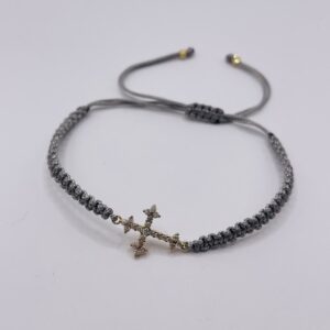14K Gold Cross Grey Shamballa Bracelet