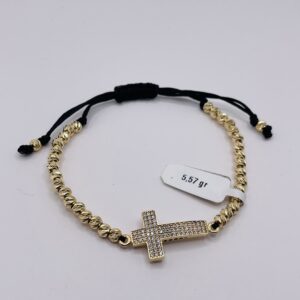 14K Gold Shamballa Cross Bracelet
