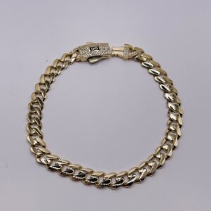 14K Gold Cuban Link Bracelet with Stones 18cm