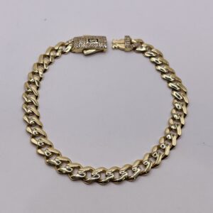 14K Gold Cuban Link Bracelet with Stones 17cm