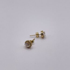 14K Gold Halo Zircon Stud Earrings