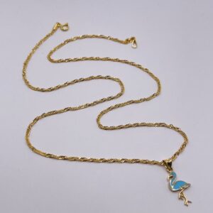 14K Gold Blue Flamingo Necklace