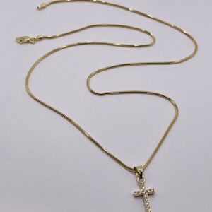 14K Gold Snake Chain Reversible Cross Necklace