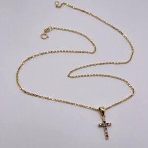 14K Gold Rainbow Cross Necklace